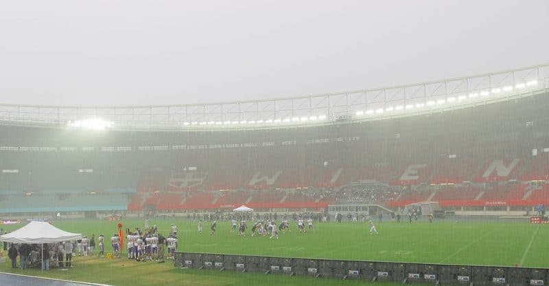 Wembley stadium with heavy rain
