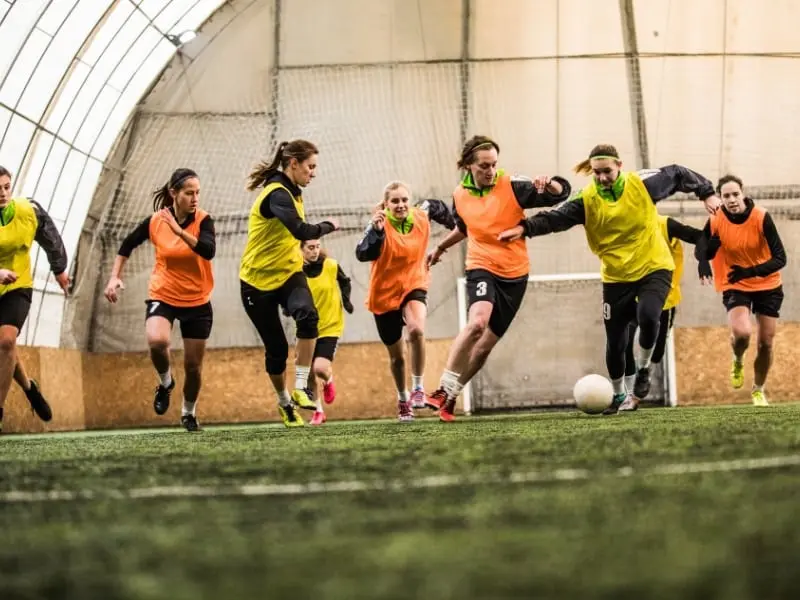 Womens soccer game indoors Training session
