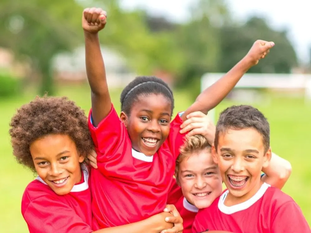 Youth soccer players having fun