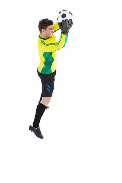 goalkeeper in a jump with the ball in hands (playing soccer FAQ)