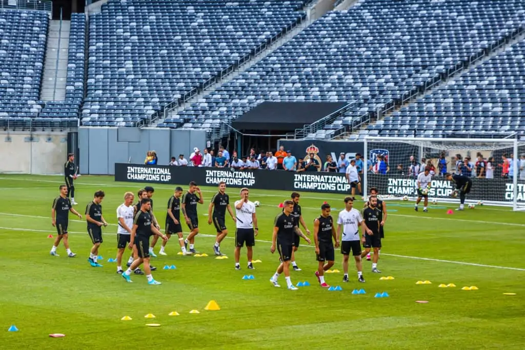 EAST RUTHERFORD, NJ - JULY 25, 2019 Team Real Madrid during pre match training session before 2019 International Champions Cup game vs Atletico de Madrid at MetLife stadium