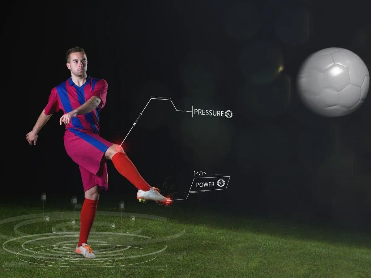 Soccer kicking a soccer ball with pressure and power points ○ Soccer Blade