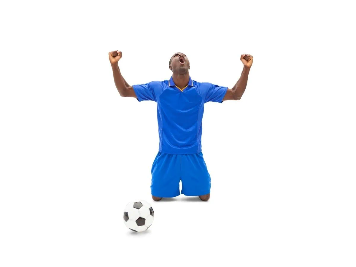 Soccer player celebrating on his knees ○ Soccer Blade