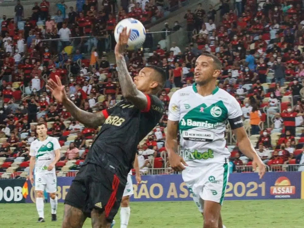 Handball Brazilian Soccer Championship Flamengo and Juventude. October 13 2021. Rio de Janeiro Brazil Celebration of the goal scored by Kenedy Flamengo vs Juventude