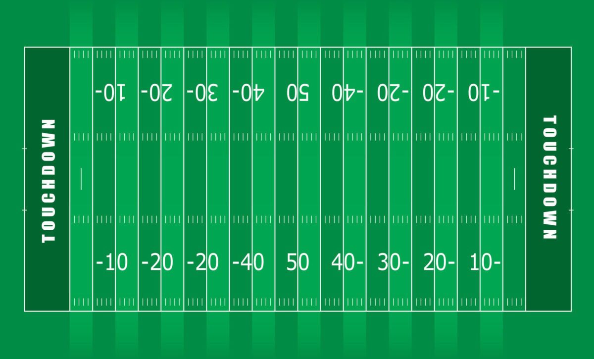 Illustrated american football field with green stripes and white lines. ○ Soccer Blade