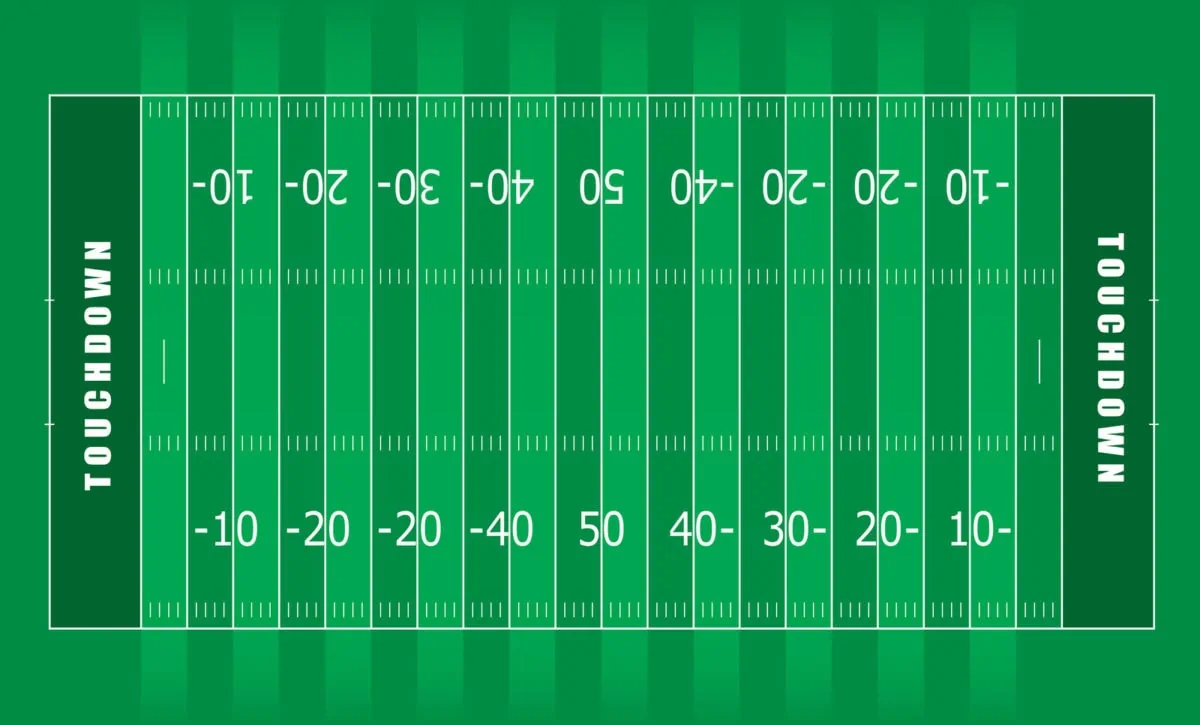 Illustrated american football field with green stripes and white lines. ○ Soccer Blade