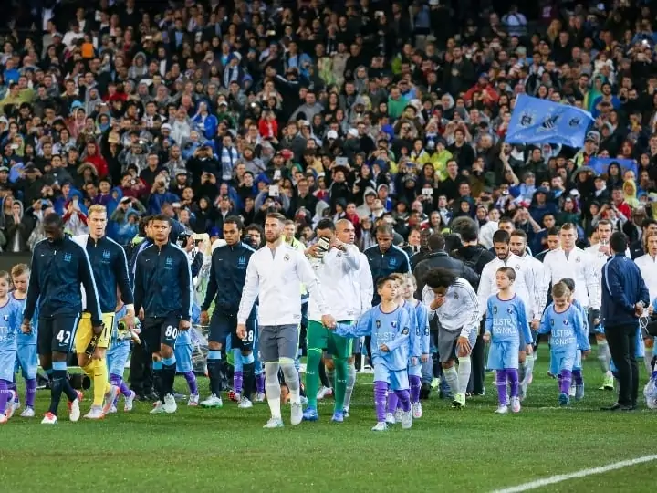 Manchester City vs. Real Madrid Walking out onto the field