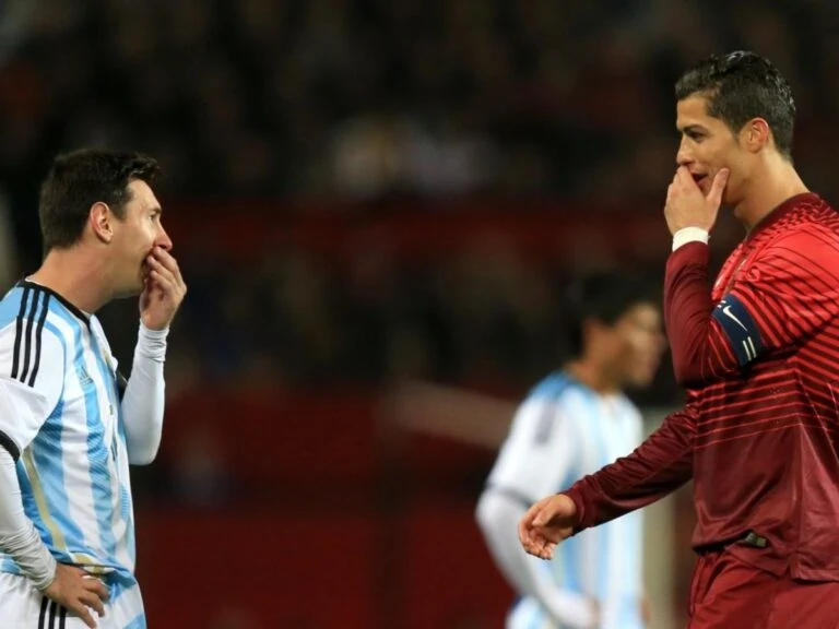 Ronaldo and Messi Talking While Covering Their Mouths. ○ Soccer Blade