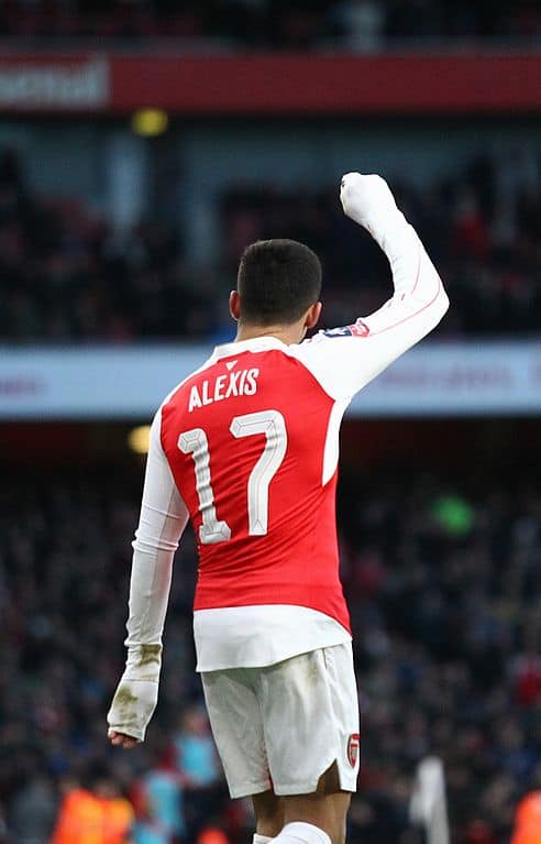 Alexis Sanchez of Arsenal celebrates his goal during the game against Burnley.
