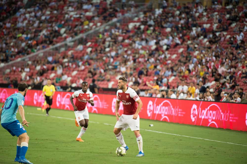 Kallang Singapore 26 Jul 2018 Sead Kolasinac 31 player of Arsenal in action during ICC 2018 Arsenal vs. Atletico de Madrid at National Stadium in Singapore