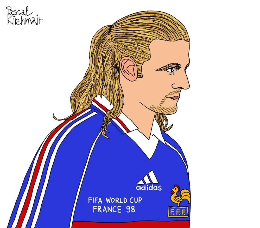 Portrait drawing of the French football player Emmanuel Petit ○ Soccer Blade