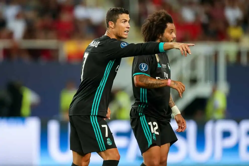 Real Madrid v Manchester United UEFA Super Cup Ronaldo giving Marcelo advice