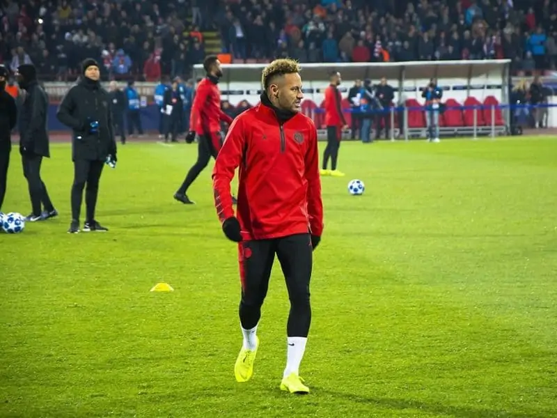 Neymar during a warm up before a soccer game in 2018