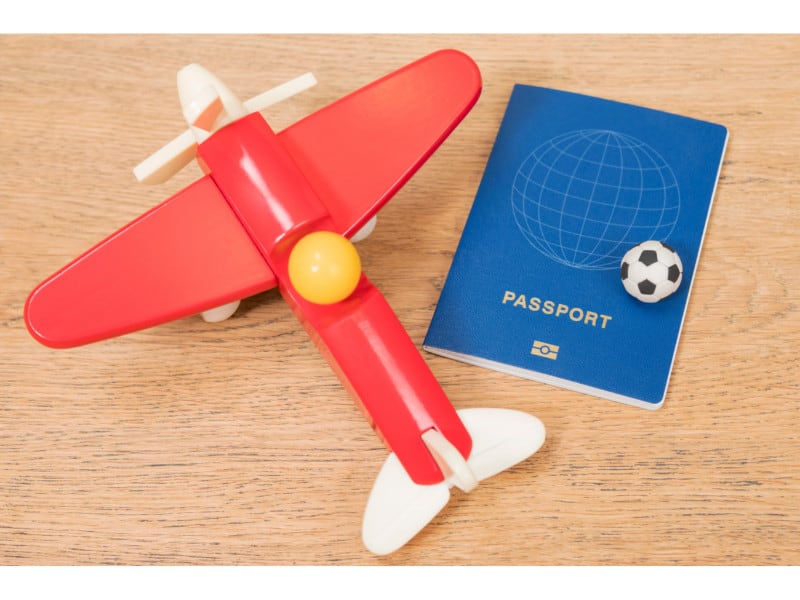 Plane passport and a ball