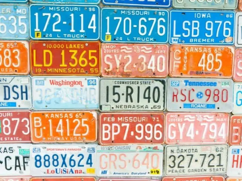 Licence plates on a wall
