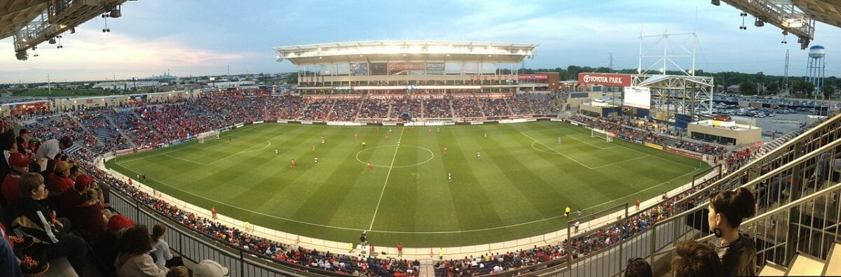 Panorama of Toyota Park on June 8 2013 during the match between Chicago Fire and Portland Timbers. ○ Soccer Blade