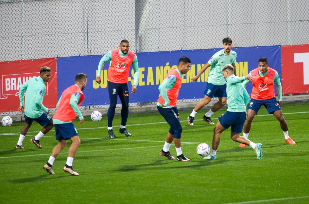 Players of Brazil during Brazil National soccer team traning before the finale stage of the World Cup 2022 in Qatar at Juventus Training Center 16 November 2022 Turin Italy. ○ Soccer Blade