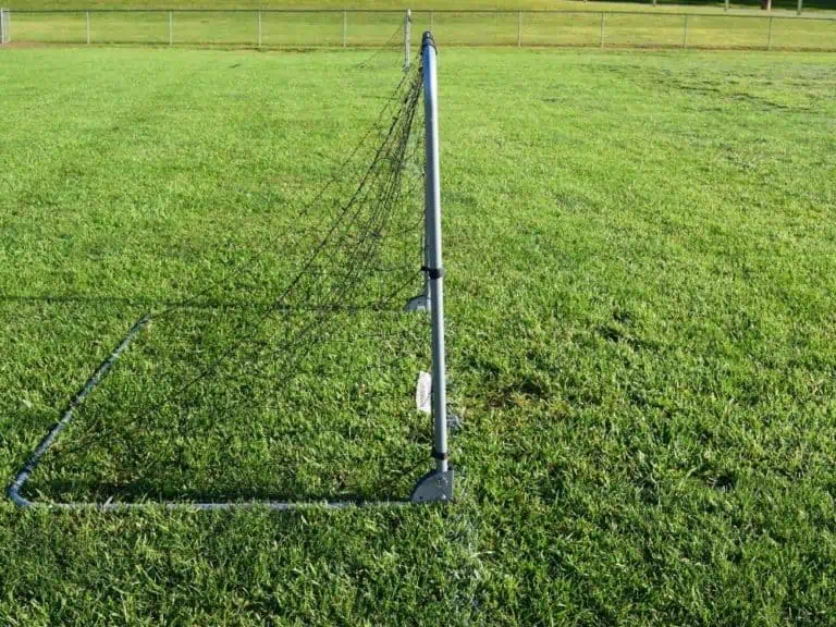Portable soccer goals on grass field