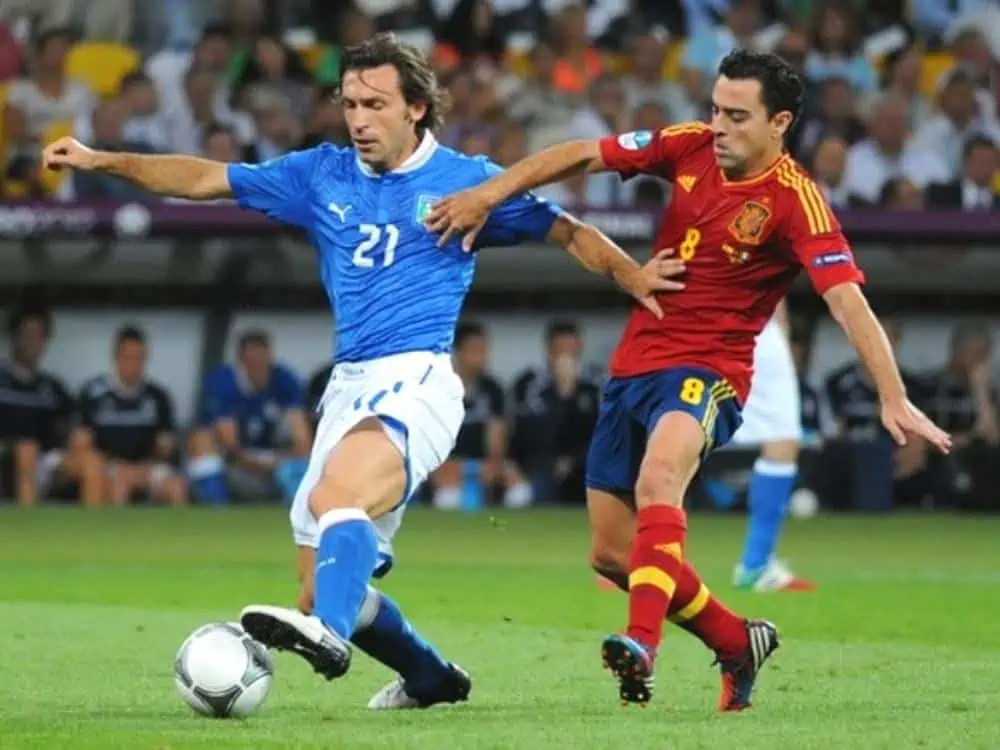Andrea Pirlo and Xavi Hernandez at Euro 2012 final Spain Italy