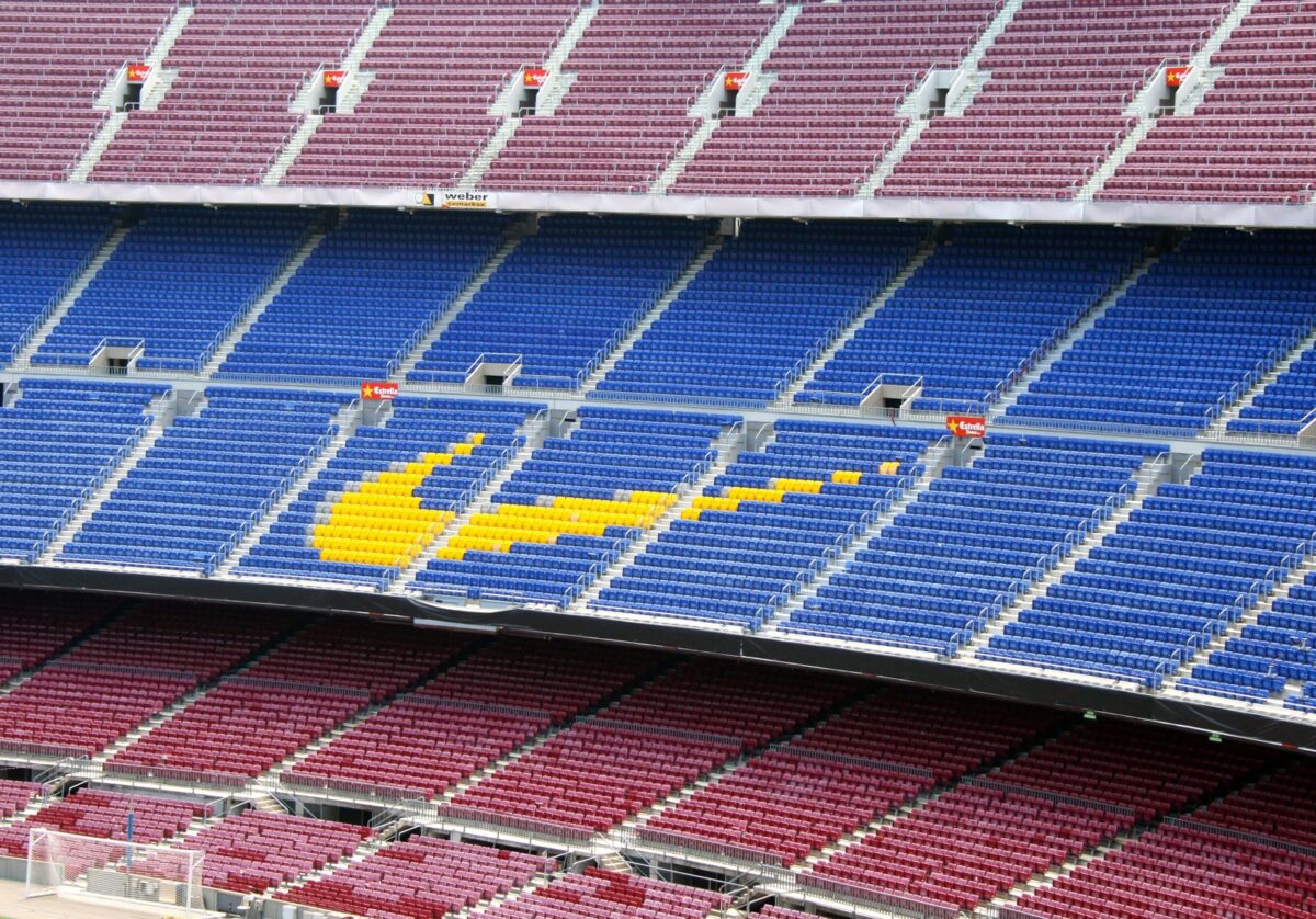 Nike logo on seats at Barcelona Camp Nou stadium. ○ Soccer Blade