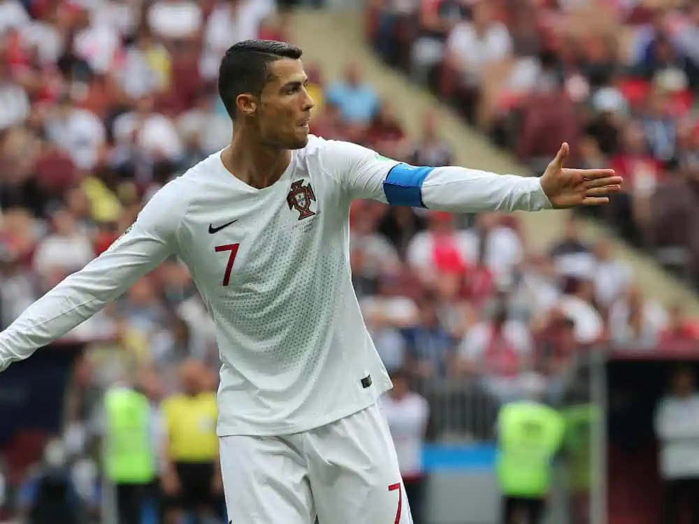 Moscow, Russian:CRISTIANO RONALDO in action during the Fifa World Cup Russia 2018, Group B, football match between PORTUGAL V MOROCCO in Luzhniki Stadium in Moscow.