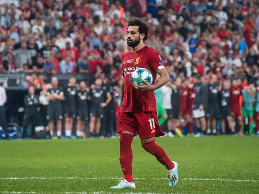 Mohamed Salah, wide forward of Liverpool FC, before decisive penalty in gate Chelsea FC in the match UEFA Super Cup 