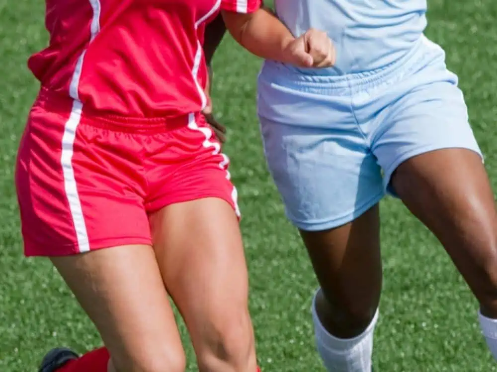 Soccer shorts two women players