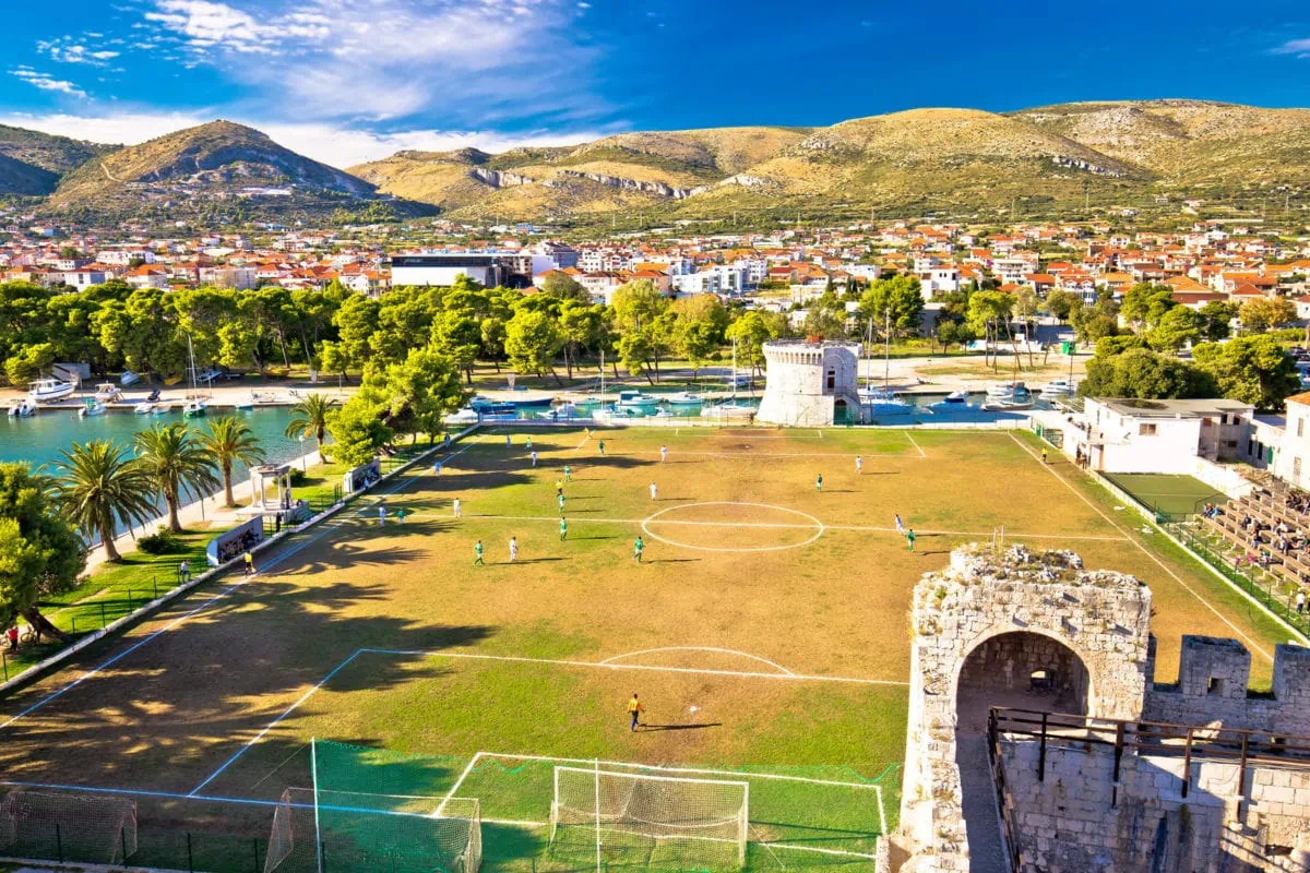 Trogir landmarks and soccer field view Dalmatia Croatia. ○ Soccer Blade