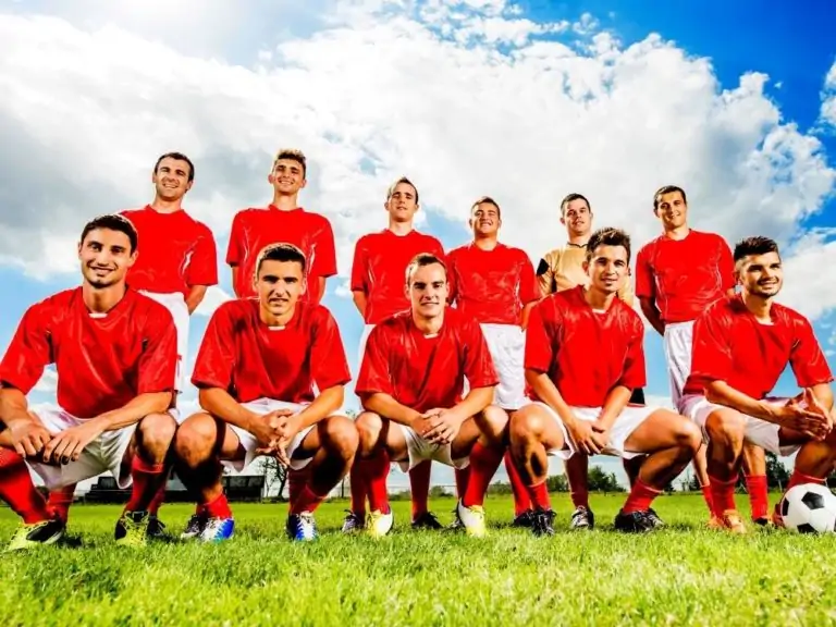 Soccer team on a field team photo
