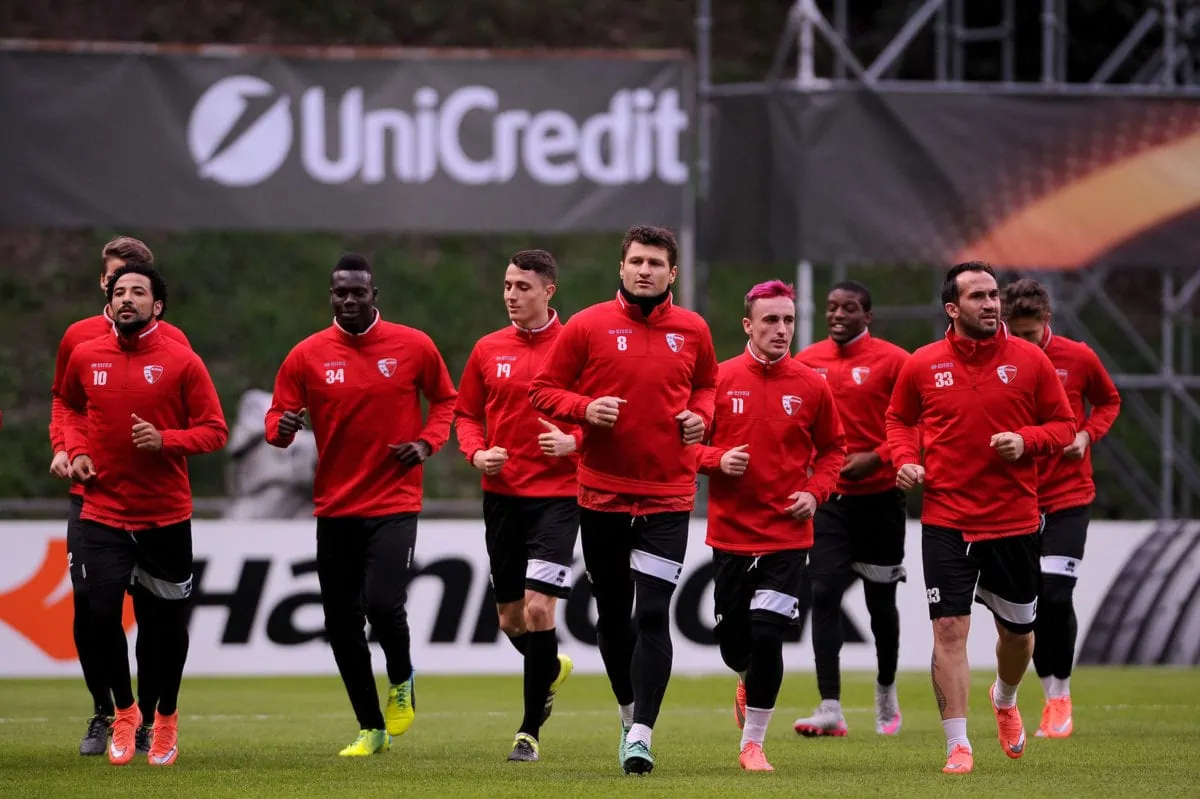 PORTUGAL Braga Players from FC Sion hit the field for a training session on February 23 2016 in Braga Portugal. ○ Soccer Blade