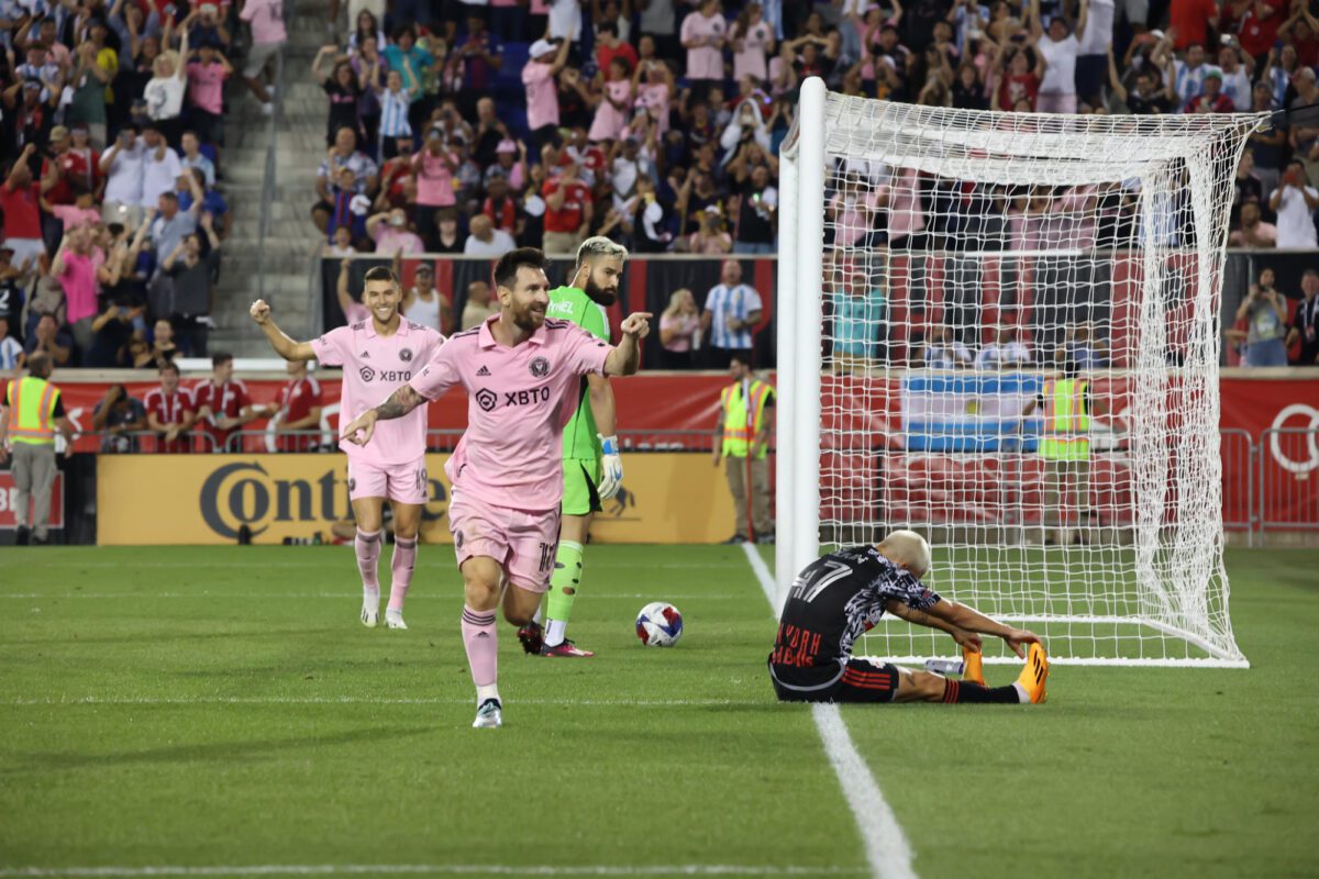 2023 MLS Regular Season NY Red Bulls vs Inter Miami. August 26 2023. Harrison New Jersey USA Lionel Messi Inter Miami celebrates his goal during soccer match between NY Red Bulls and Inter Miami ○ Soccer Blade