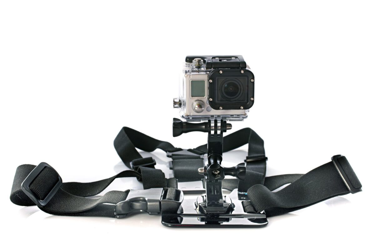 A GoPro camera with harness in studio ○ Soccer Blade
