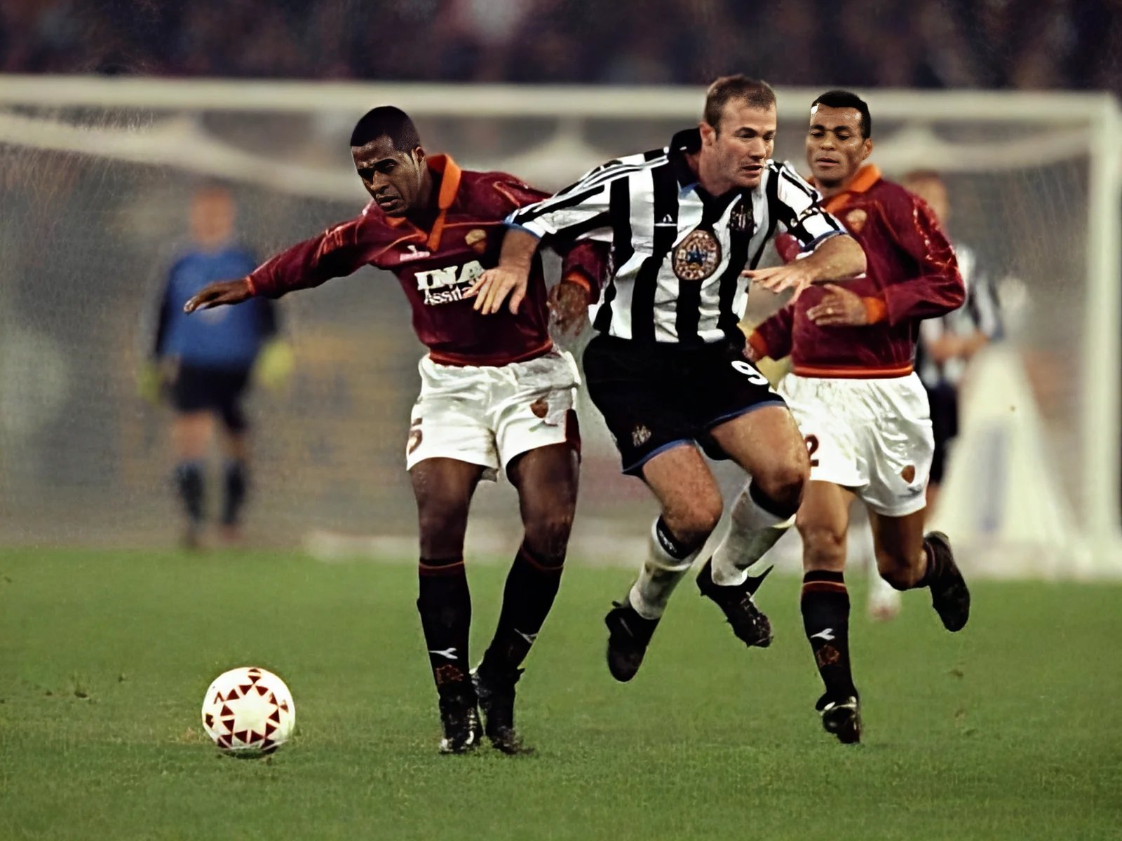 Cafu Playing For Roma vs Newcastle United in 1999 enhanced image ○ Soccer Blade