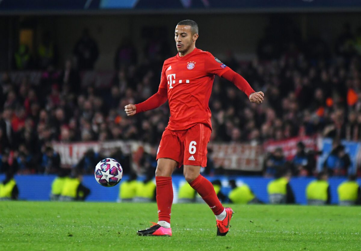 LONDON ENGLAND FEBRUARY 26 2020 Thiago Alcantara do Nascimento of Bayern pictured during the 201920 UEFA Champions League Round of 16 game between Chelsea FC and Bayern Munich at Stamford Bridge ○ Soccer Blade